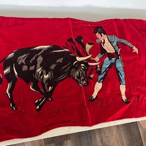 Vintage 1960s hand painted velveteen matador bullfighter flag tapestry